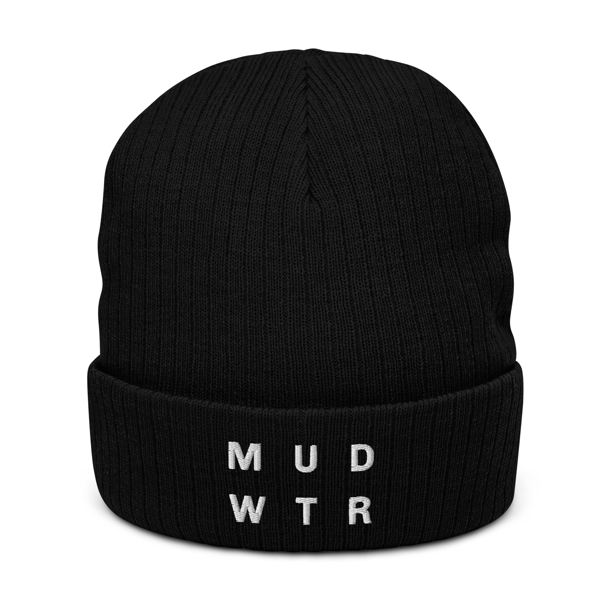 mud-wtr-beanie-v0 ribbed-knit-beanie-black-front-6478f6ebce068.png